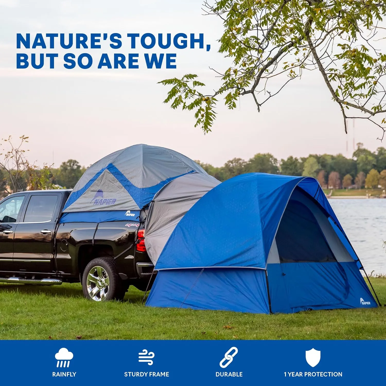 Napier Sportz Link Portable 4 Person Truck Bed Attachment Outdoor Camping Tent with Convenient Carry Bag, Blue (Trunk Tent Not Included)