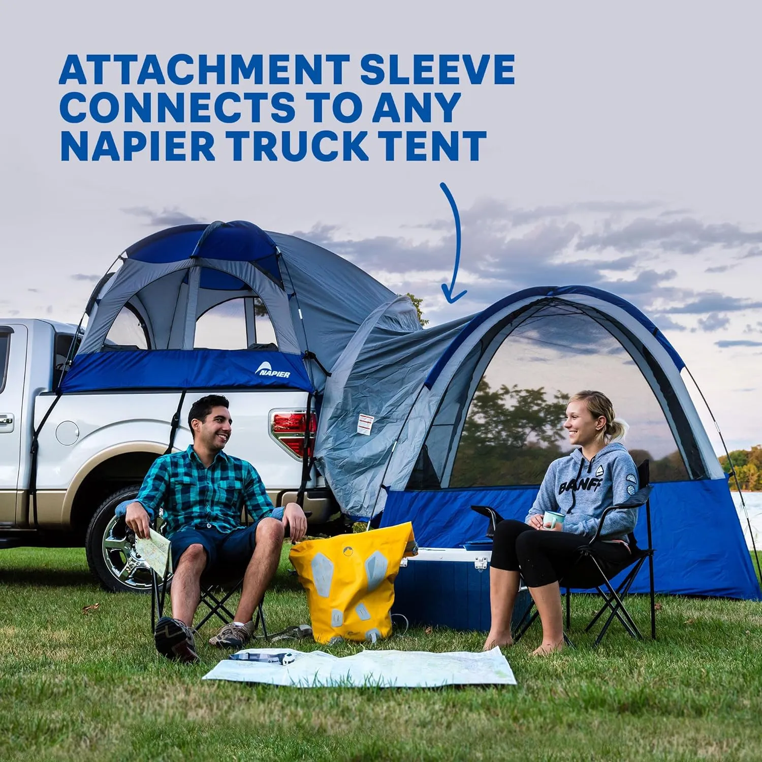 Napier Sportz Link Portable 4 Person Truck Bed Attachment Outdoor Camping Tent with Convenient Carry Bag, Blue (Trunk Tent Not Included)
