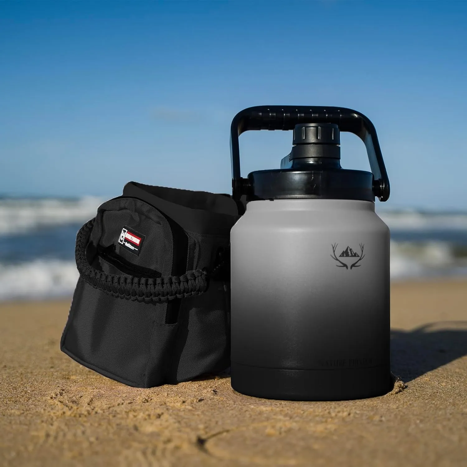 NATURE PIONEOR Insulated Water Bottles with Strap Pouch - 84 oz Stainless Steel Vacuum Bottle with Holder/Carrier/Sleeve - Reusable 18/8 Food Grade Thermos Water Jug