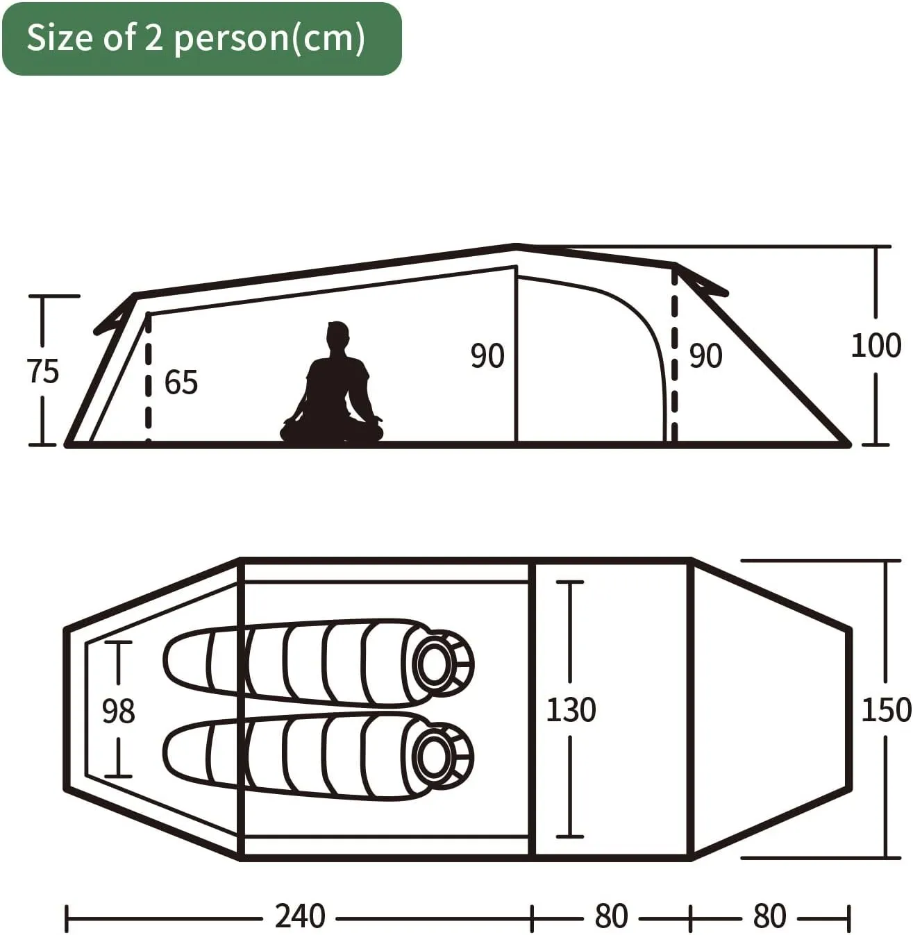 Naturehike Opalus Tunnel Backpacking Tent for 2-3 Person, 2 Person 3 Person Backpacking Tent, Lightweight Camping Tent with Footprint & Vestibule