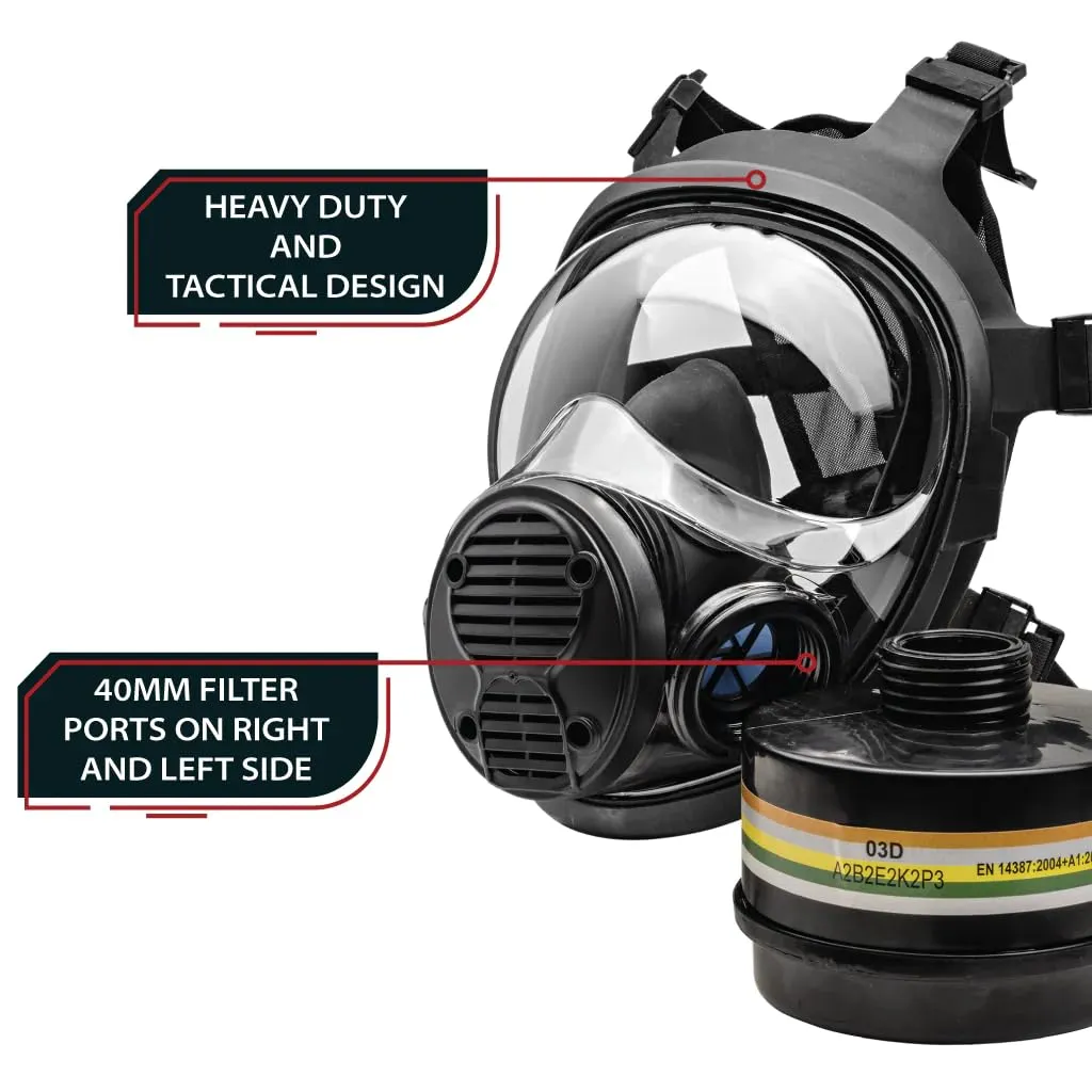 NB-100 Dark Amber Full Face Tactical Gas Mask Respirator - Gas Masks Survival Nuclear and Chemical Military Grade with A2B2E2K1P3 R 40mm Canister Filter, Compatible with Hazmat Suit, EN136:1998 CL2