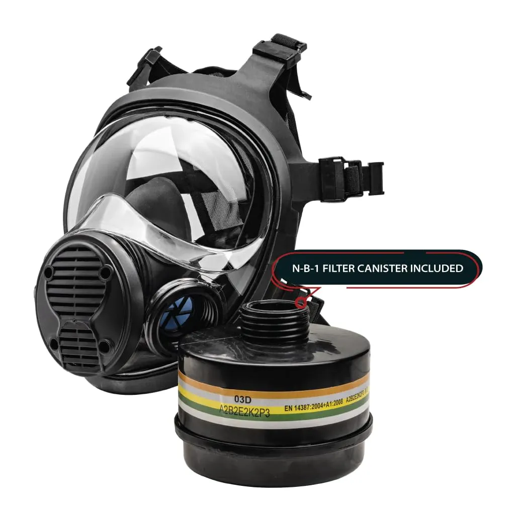 NB-100 Dark Amber Full Face Tactical Gas Mask Respirator - Gas Masks Survival Nuclear and Chemical Military Grade with A2B2E2K1P3 R 40mm Canister Filter, Compatible with Hazmat Suit, EN136:1998 CL2