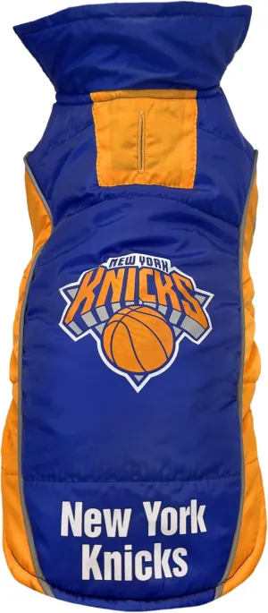 NBA New York Knicks Puffer Vest for Dogs & Cats, Size Small. Warm, Cozy, and Waterproof Dog Coat, for Small and Large Dogs/Cats. Best NBA Licensed PET Warming Sports Jacket