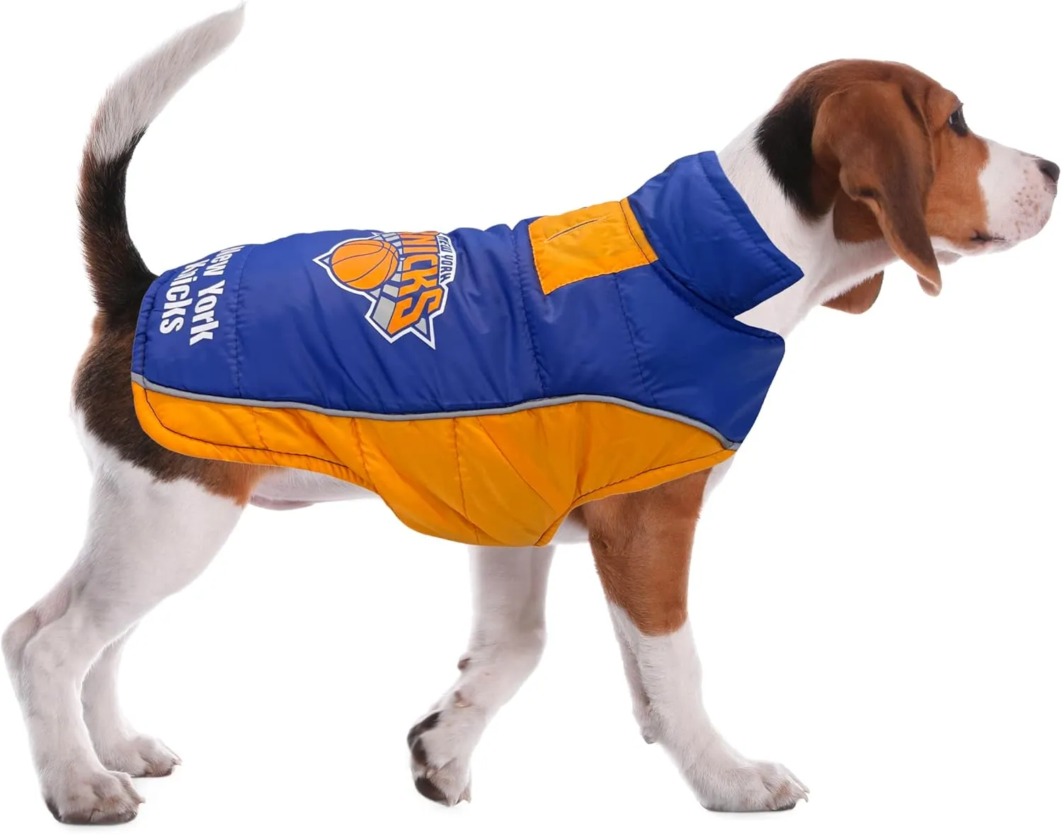 NBA New York Knicks Puffer Vest for Dogs & Cats, Size Small. Warm, Cozy, and Waterproof Dog Coat, for Small and Large Dogs/Cats. Best NBA Licensed PET Warming Sports Jacket