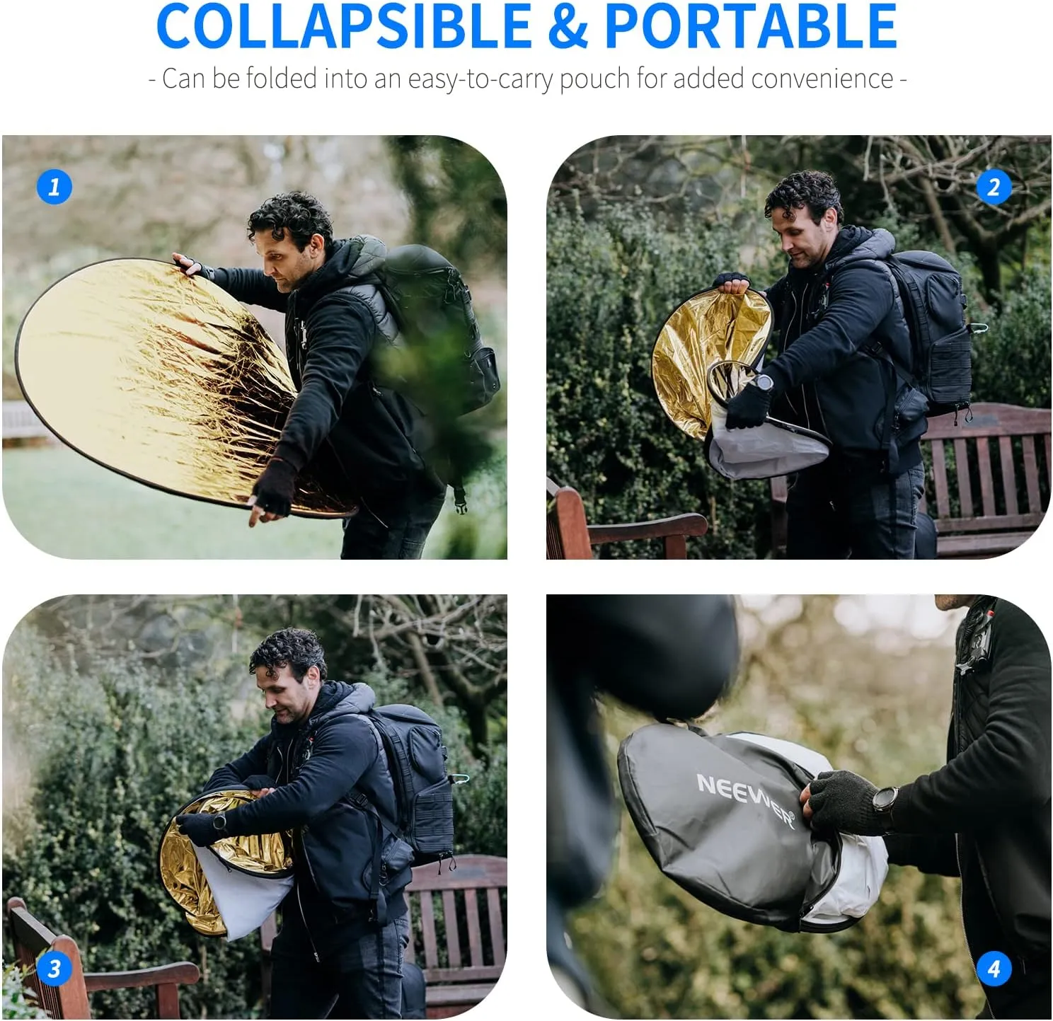 NEEWER 32 Inch/80 Centimeter Light Reflector Light Diffuser 5 in 1 Collapsible Multi Disc with Bag - Translucent, Silver, Gold, White, and Black for Studio Photography Lighting and Outdoor Lighting