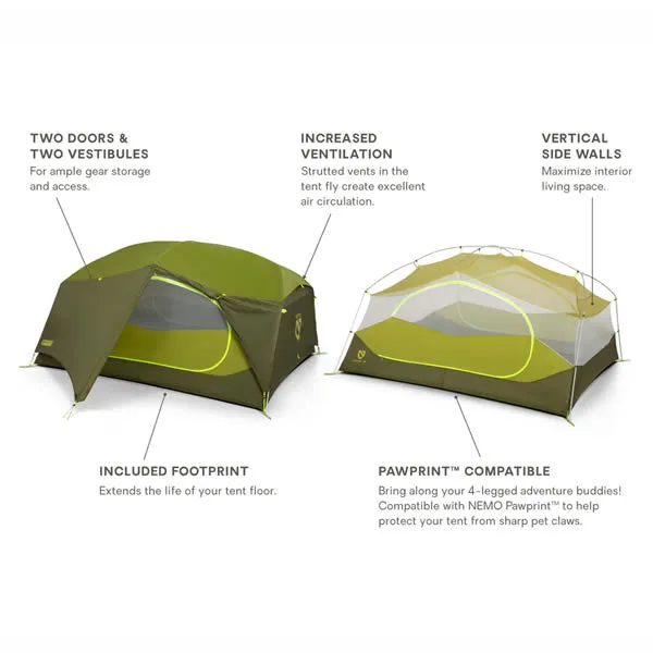 Nemo Aurora 3P: 3 Person Hiking / Backpacking Tent with Footprint (Nova Green Colour)