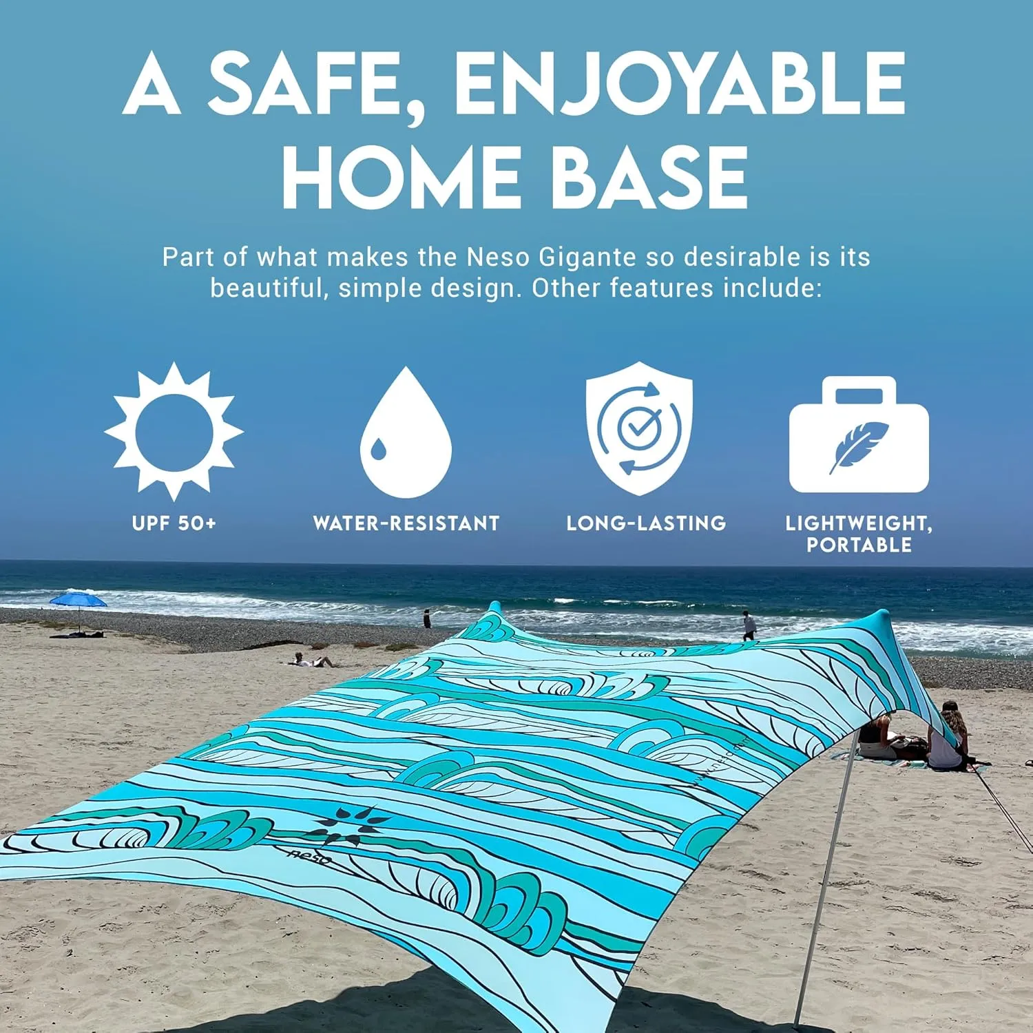 Neso Gigante - Portable Beach Tent - Ideal to Enjoy with Family and Friends - UPF 50 , Water-Resistant, and Lightweight - Swells, 11' x 11'