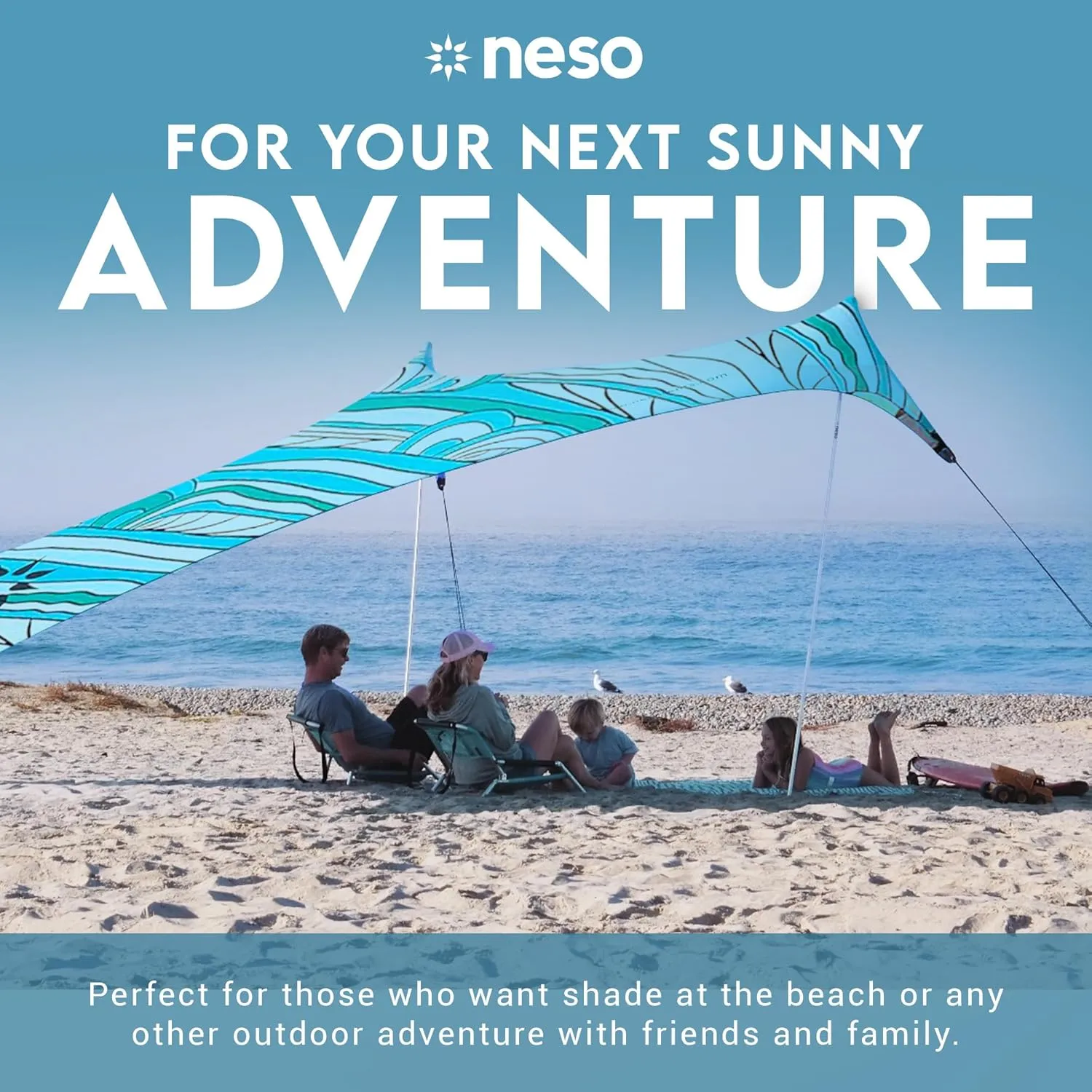 Neso Gigante - Portable Beach Tent - Ideal to Enjoy with Family and Friends - UPF 50 , Water-Resistant, and Lightweight - Swells, 11' x 11'