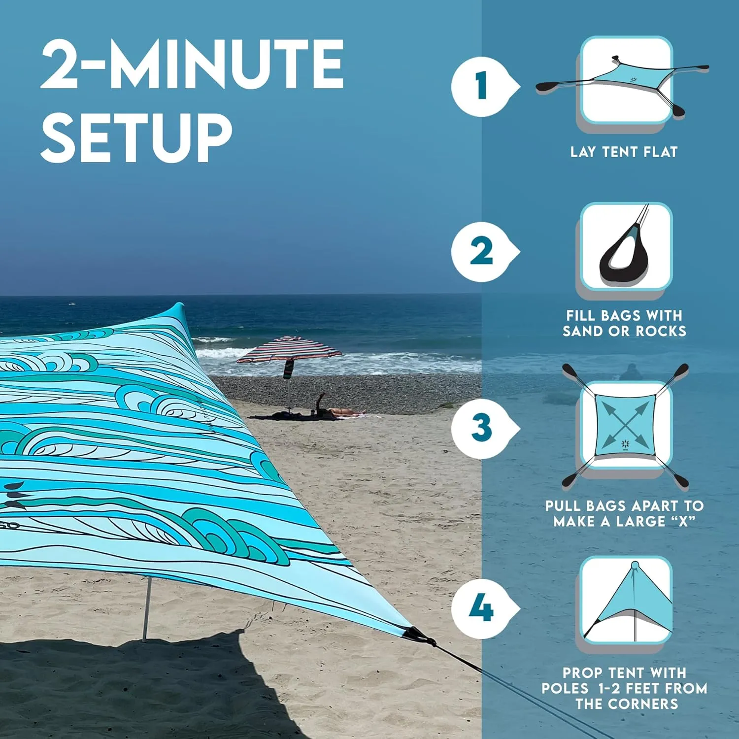 Neso Gigante - Portable Beach Tent - Ideal to Enjoy with Family and Friends - UPF 50 , Water-Resistant, and Lightweight - Swells, 11' x 11'