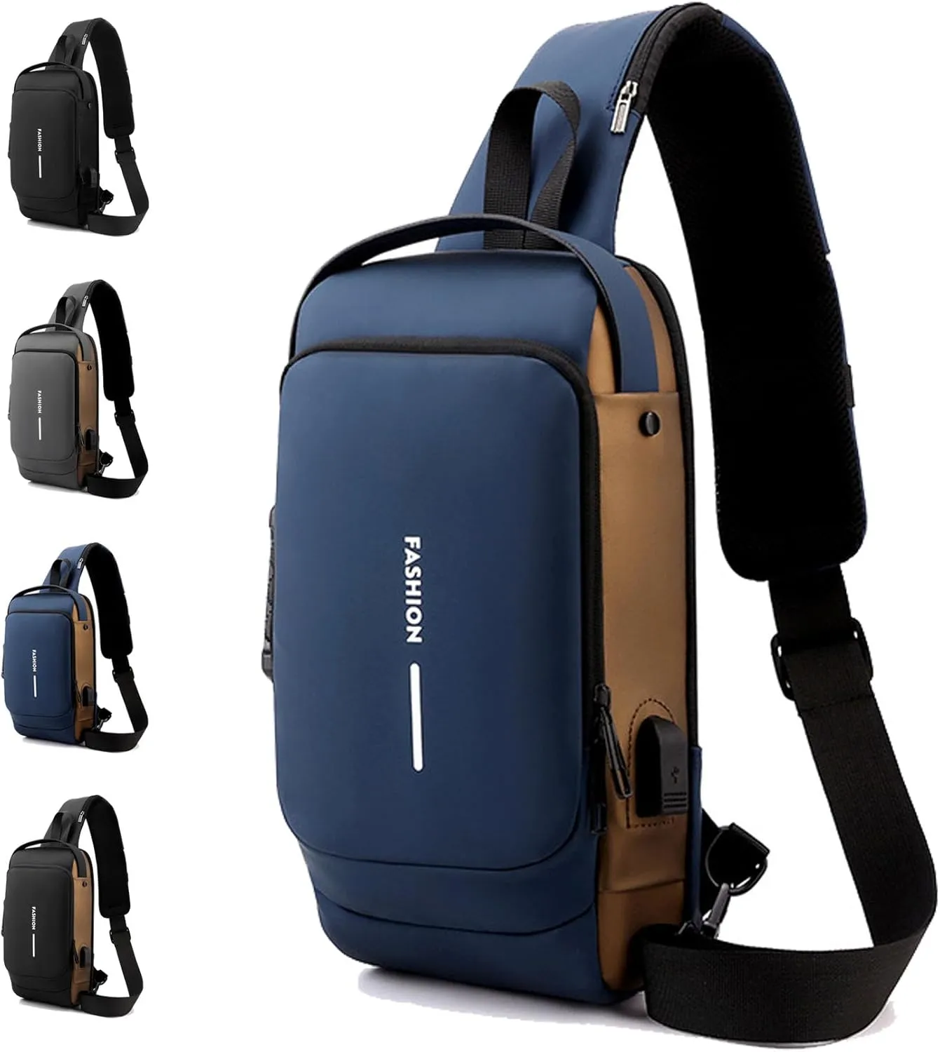 New Carbon Fiber Streamline Anti-theft Sling Bag, Anti Theft Crossbody Charging Bag, Waterproof Cross Chest Bag for Men