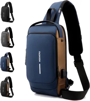 New Carbon Fiber Streamline Anti-theft Sling Bag, Anti Theft Crossbody Charging Bag, Waterproof Cross Chest Bag for Men