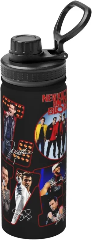 New Kids Musics On The Block Sports Water Bottle 18oz Stainless Insulated Water Bottles Leak Proof Hot and Cold Flask Travel Cup for Hiking & Biking