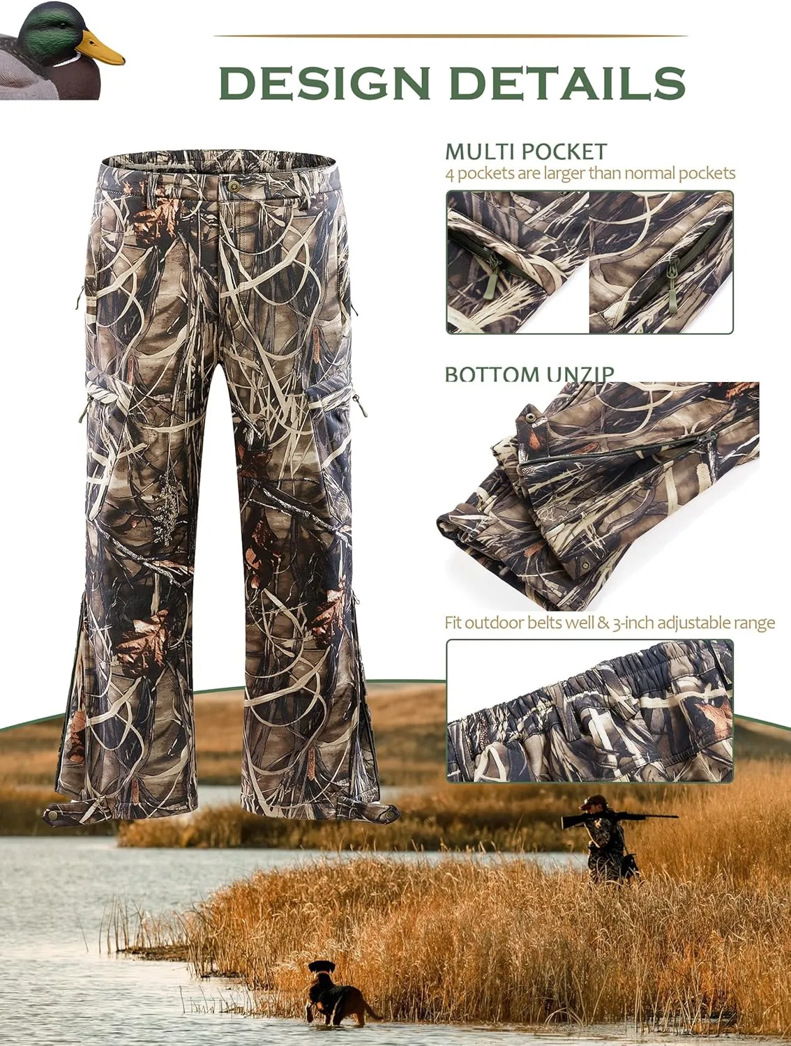 NEW VIEW Camo Hunting Clothes for Men, Quiet Warm Fleece Lining, Cold Weather Deer Hunting Jacket and Pants with Face Mask