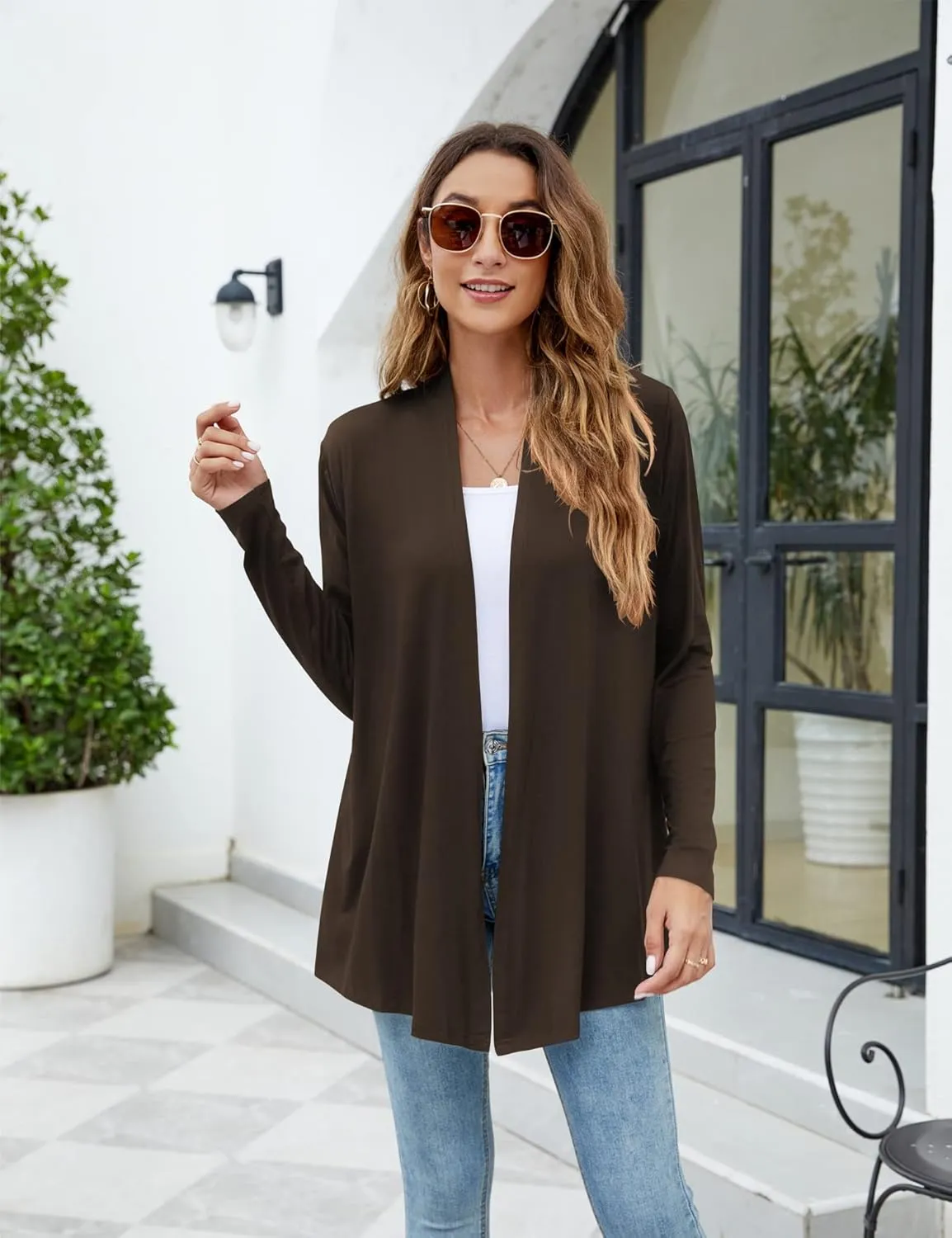 Newchoice Womens Casual Lightweight Long Sleeve Cardigan Soft Drape Open Front Fall Dusters (S-3XL)