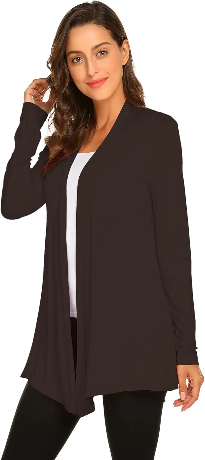 Newchoice Womens Casual Lightweight Long Sleeve Cardigan Soft Drape Open Front Fall Dusters (S-3XL)