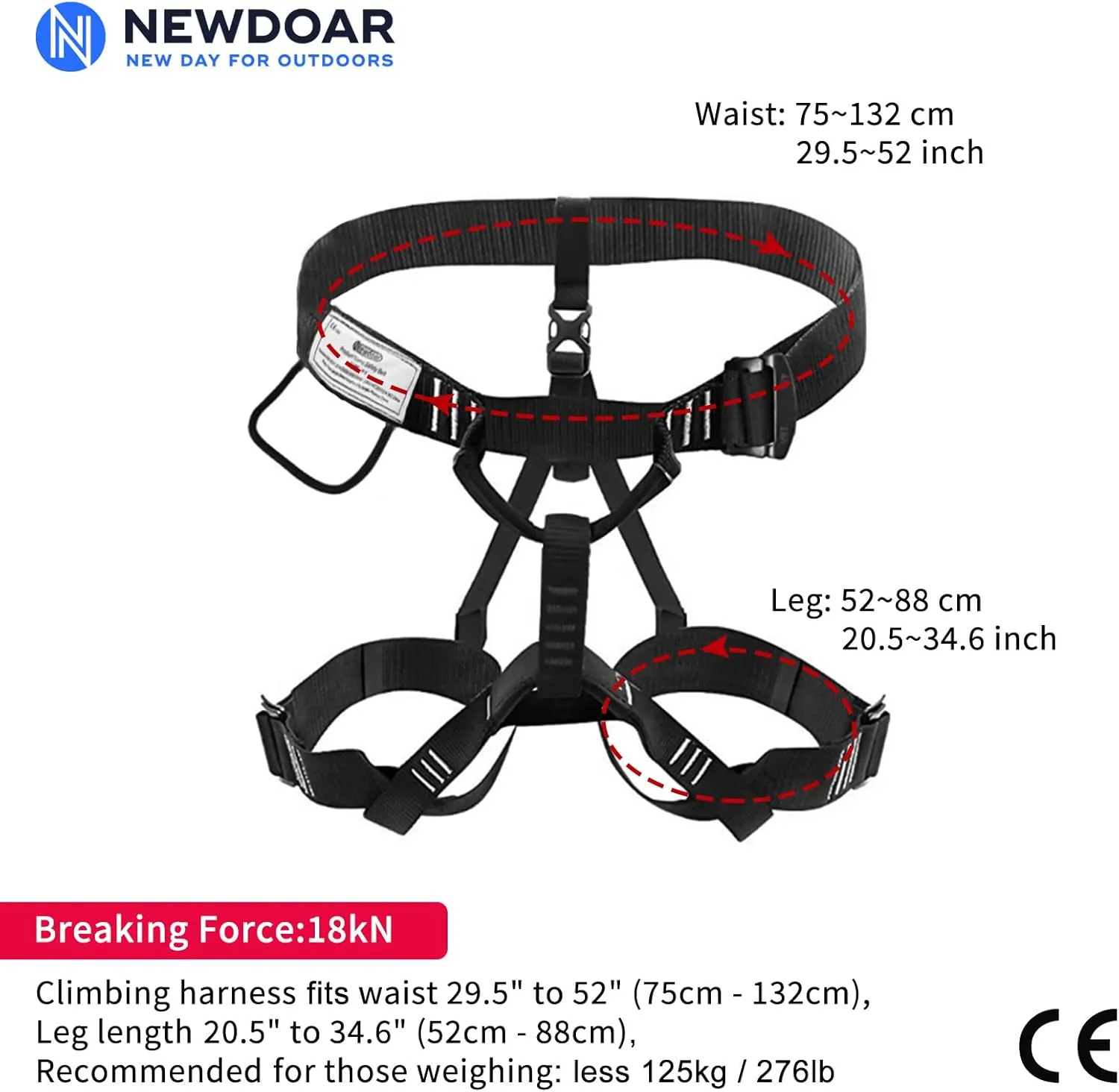 NewDoar Climbing Harness, Mountaineering Rock Climbing Harness, Half Body Harness for Rappelling Fire Rescuing Tree Climbing