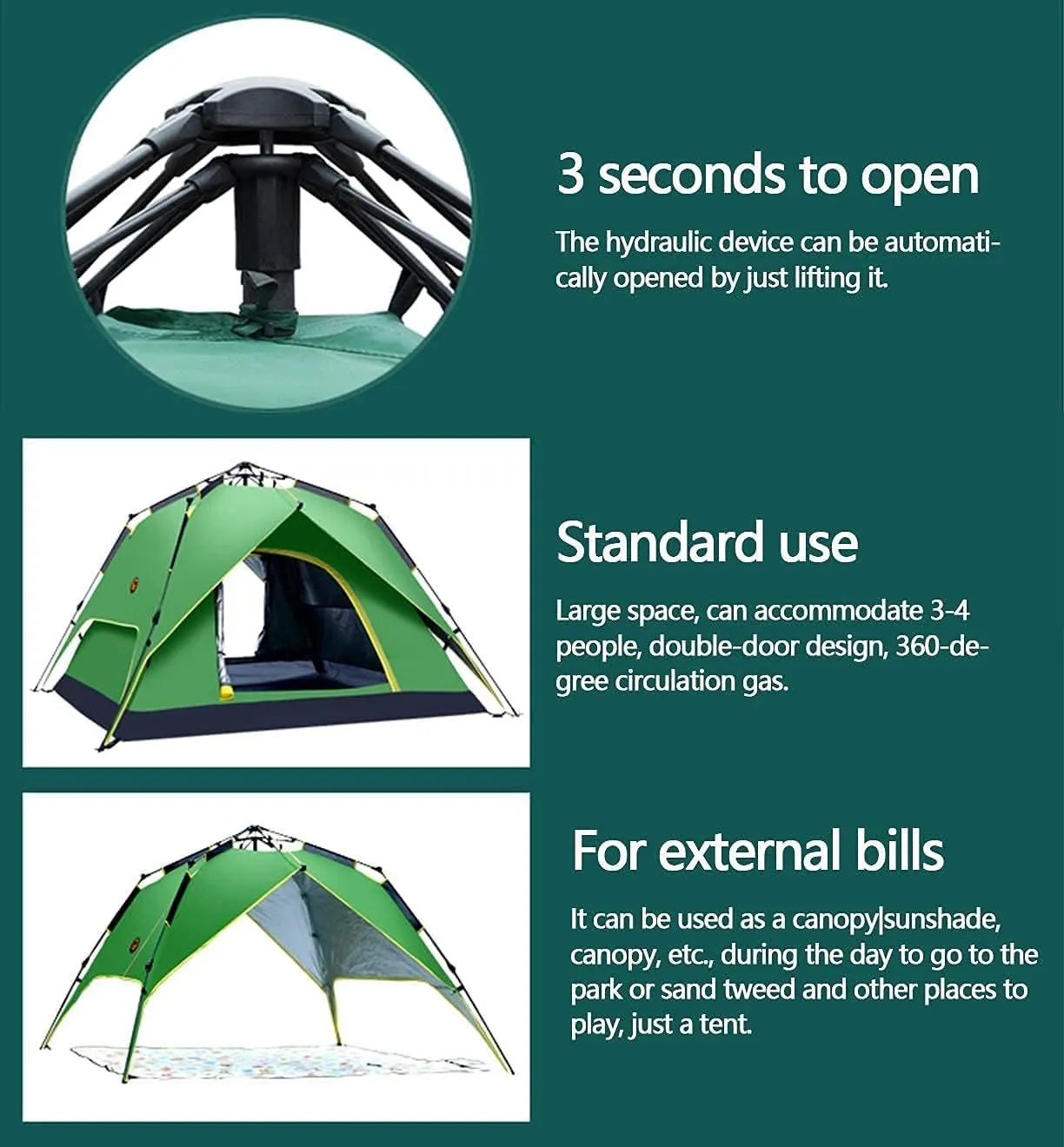 NIEH Dome Tent,Pop Up Tents for 2 to 4 Person Automatic Opening Double Layer Tent,Waterproof Camping Tents with Porch for Hiking Camping Outdoor