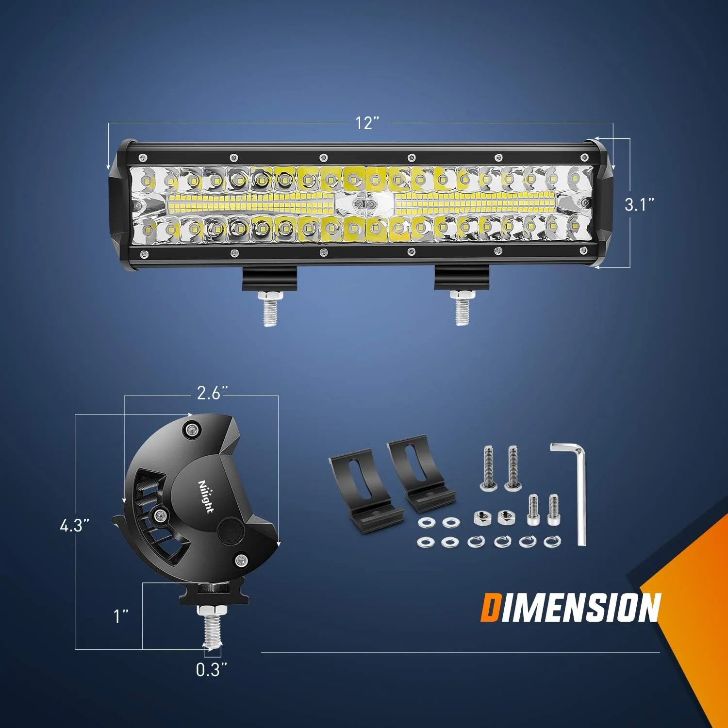 Nilight LED Light Bar Set, 12 Inch 300W Triple Row Spot Flood Combo Work Driving Lamp, 2 Pcs 4 inch 60 W with Wiring Harness for Off road ATV Boat Lighting, Year Warranty