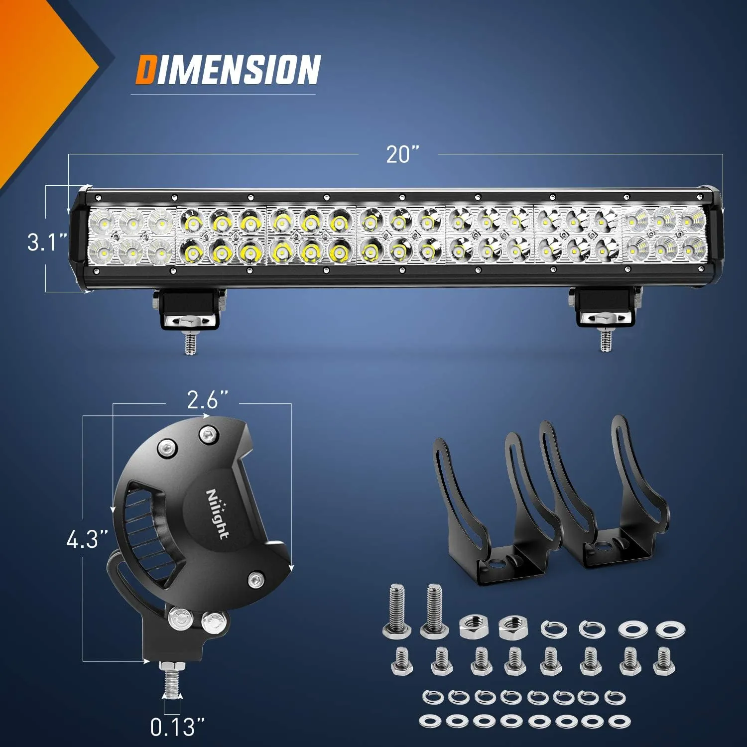 Nilight - ZH006 LED Light Bar 20 Inch 126W Spot Flood Combo Led Off Road Lights with 16AWG Wiring Harness Kit-One Lead, 2 Years Warranty