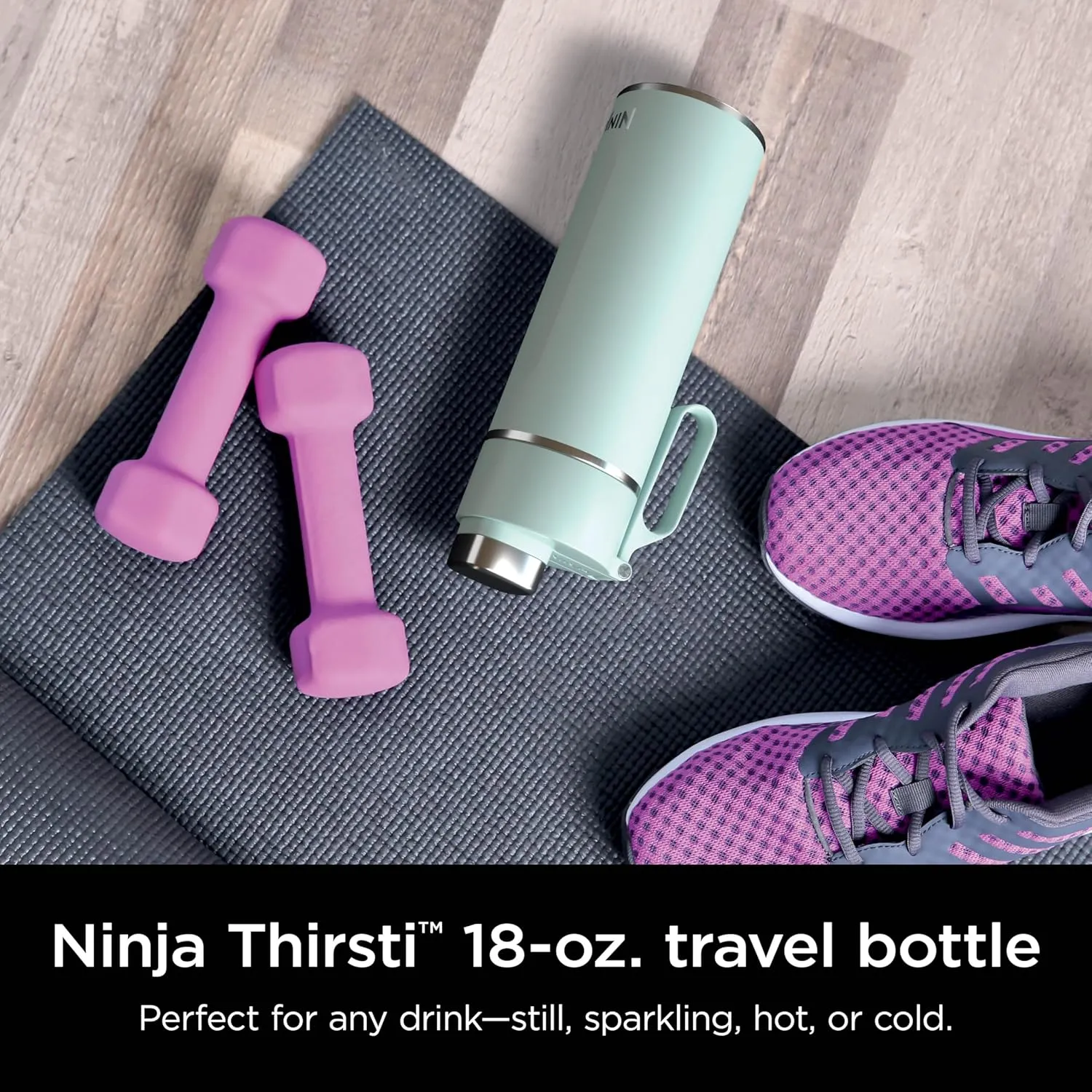 Ninja Thirsti 18oz Travel Water Bottle, For Carbonated Sparkling Drinks, Colder and Fizzier Longer, Leak Proof, 24 Hrs Cold, Dishwasher Safe, Stainless Steel Insulated Tumbler, Seafoam Blue, DW1801MT