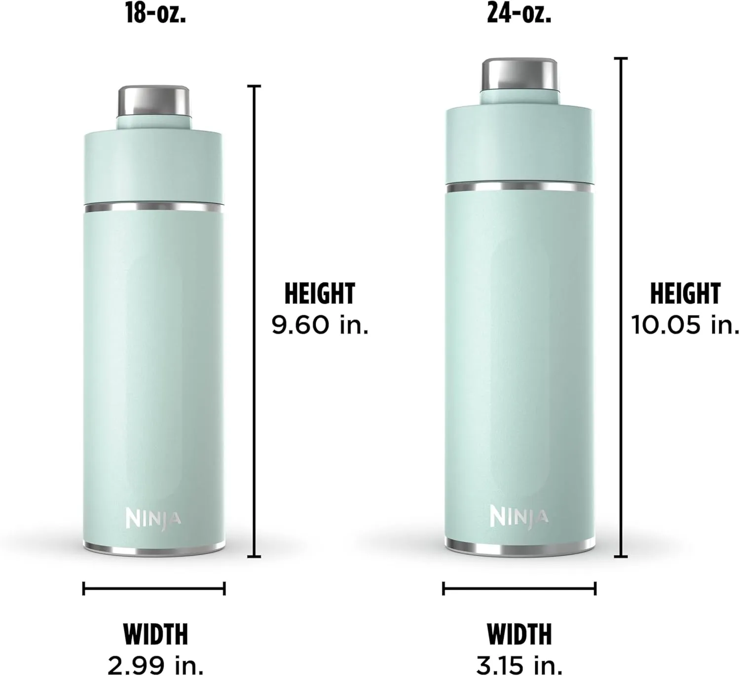 Ninja Thirsti 18oz Travel Water Bottle, For Carbonated Sparkling Drinks, Colder and Fizzier Longer, Leak Proof, 24 Hrs Cold, Dishwasher Safe, Stainless Steel Insulated Tumbler, Seafoam Blue, DW1801MT
