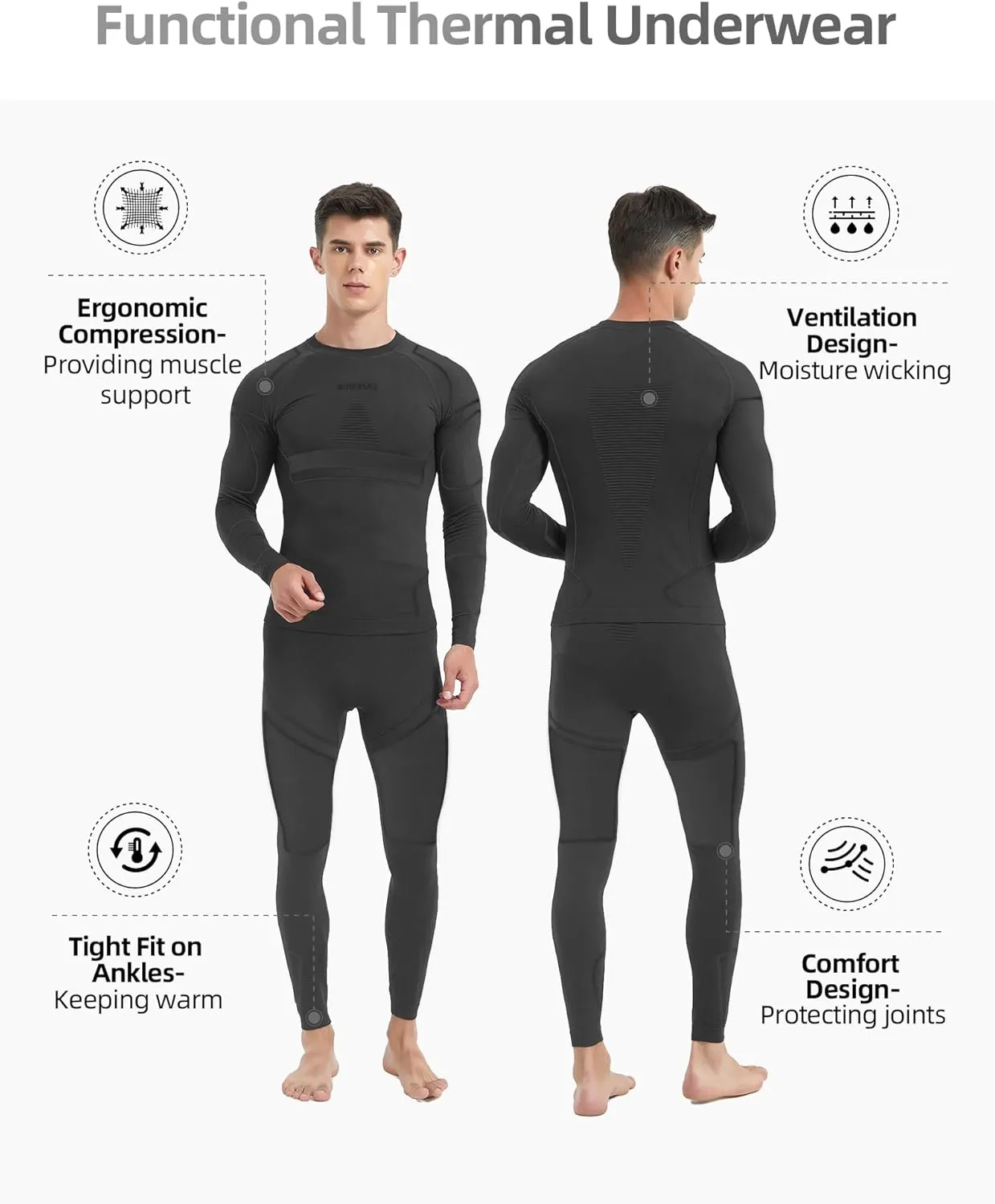 NOOYME Thermal Underwear Long Johns for Men - Long Underwear Base Layer for Cold Weather