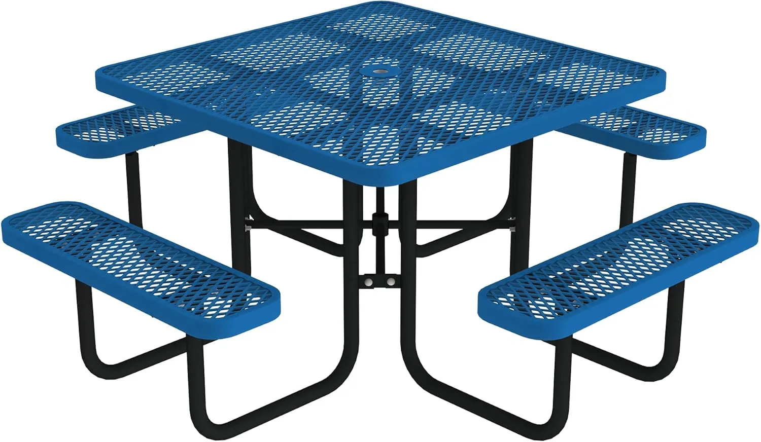 Norwood Commercial Furniture Open Air Series 46" Round Picnic Table with Benches and Umbrella Hole, Commercial-Grade Steel Portable Outdoor Picnic Table, Blue