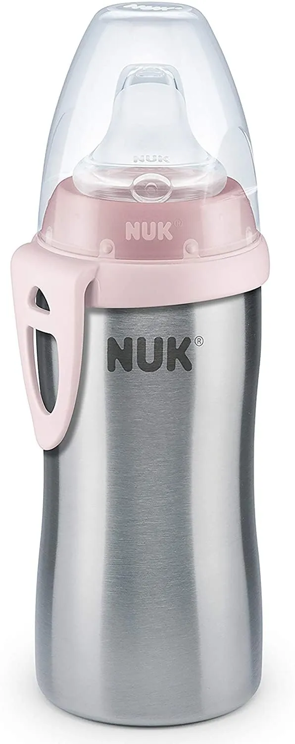 NUK Active Cup Toddler's Drinking Bottle, 12  Months, Stainless Steel, Leak-Proof, Anti-Colic, BPA-Free, 215 ml, Blue