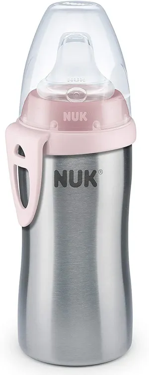NUK Active Cup Toddler's Drinking Bottle, 12  Months, Stainless Steel, Leak-Proof, Anti-Colic, BPA-Free, 215 ml, Blue
