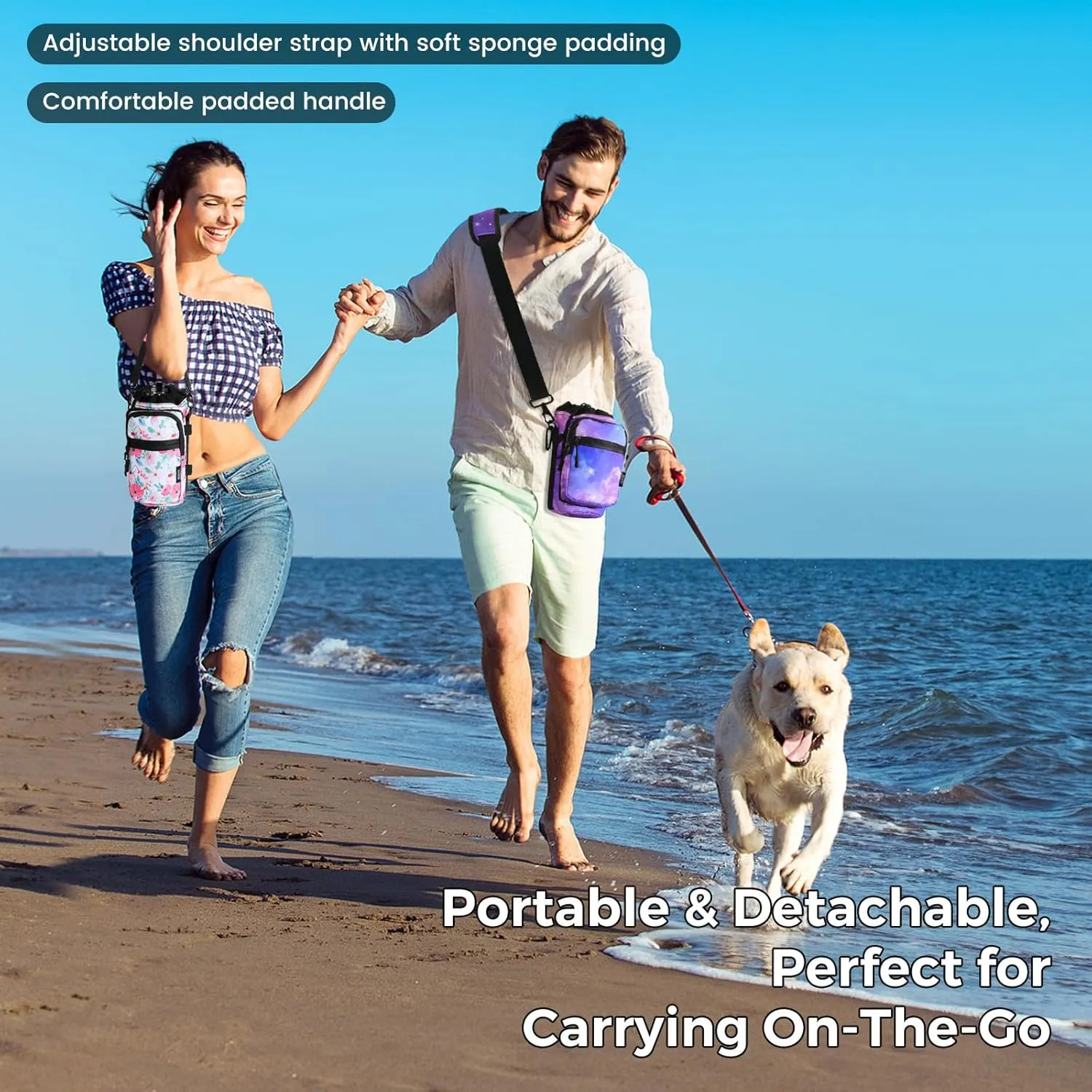 Nuovoware Water Bottle Carrier, 40oz Bottle Carrier Sports Insulated Water Bottle Holder with Adjustable Shoulder Strap, 2 Pockets Flask Sling Bag Drawstring Pouch for Climbing Hiking Walking