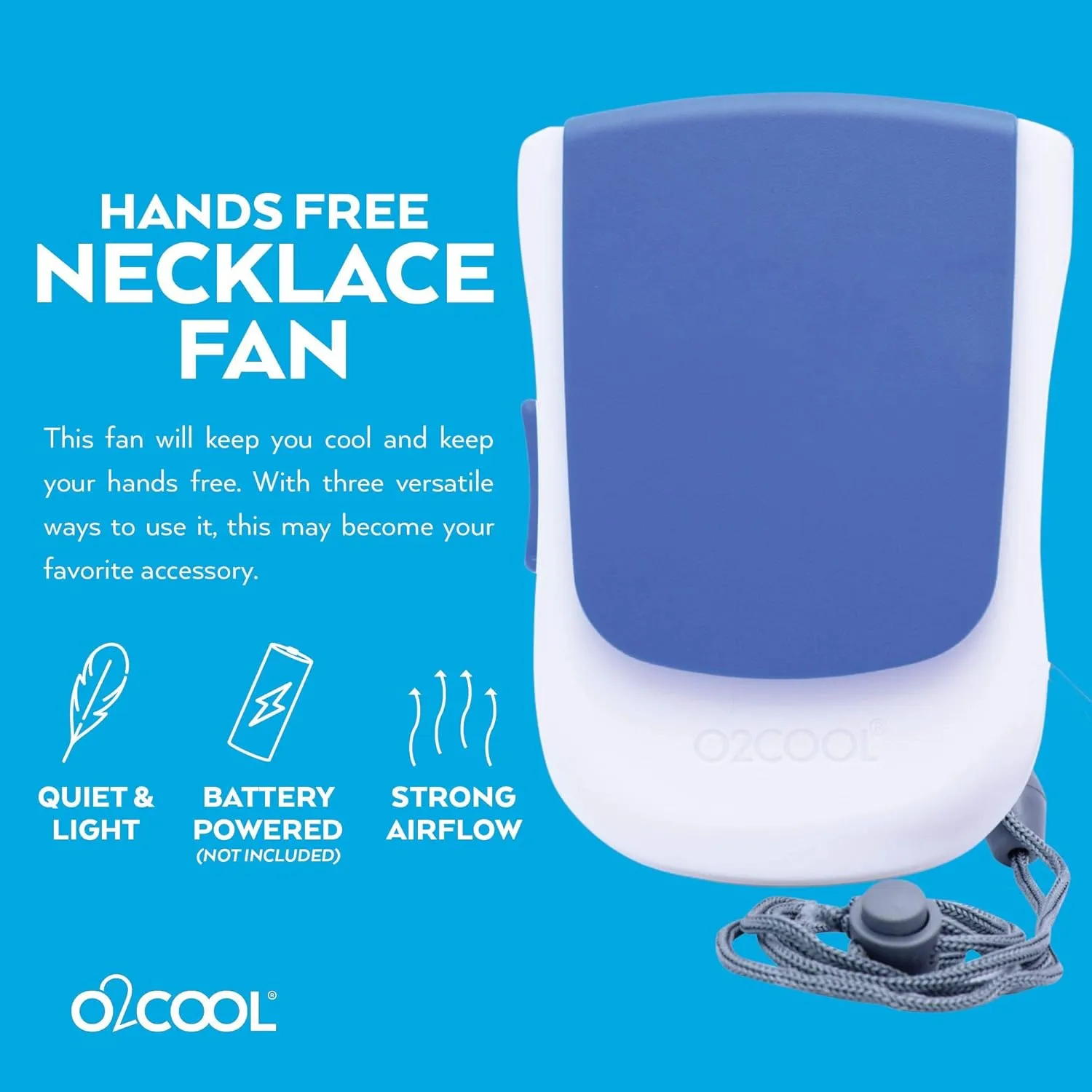 O2COOL Deluxe Necklace Fan | Battery Powered, Hands-Free Personal Cooling Fan w/Adjustable Lanyard, Table Top Stand   Wearable Clip (Dark Blue   Purple (2 Pack))