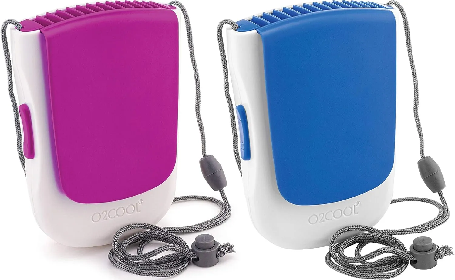 O2COOL Deluxe Necklace Fan | Battery Powered, Hands-Free Personal Cooling Fan w/Adjustable Lanyard, Table Top Stand   Wearable Clip (Dark Blue   Purple (2 Pack))