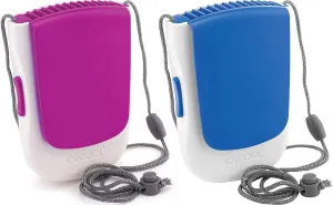 O2COOL Deluxe Necklace Fan | Battery Powered, Hands-Free Personal Cooling Fan w/Adjustable Lanyard, Table Top Stand   Wearable Clip (Dark Blue   Purple (2 Pack))