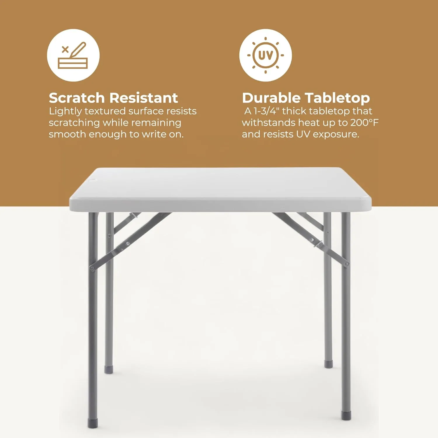 OEF Furnishings 36" Square Heavy Duty Folding Table, Light Grey – Indoor/Outdoor Durable Plastic Table