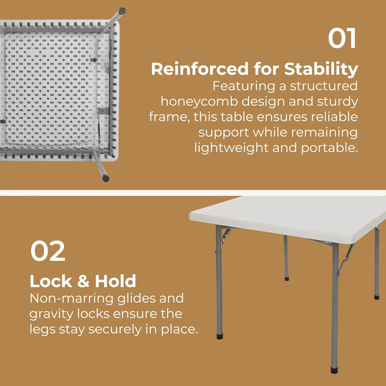 OEF Furnishings 36" Square Heavy Duty Folding Table, Light Grey – Indoor/Outdoor Durable Plastic Table