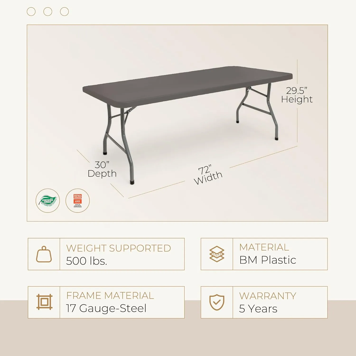 OEF Furnishings 6-Foot Folding Table, Charcoal Slate - Durable, Lightweight, Indoor/Outdoor Versatility