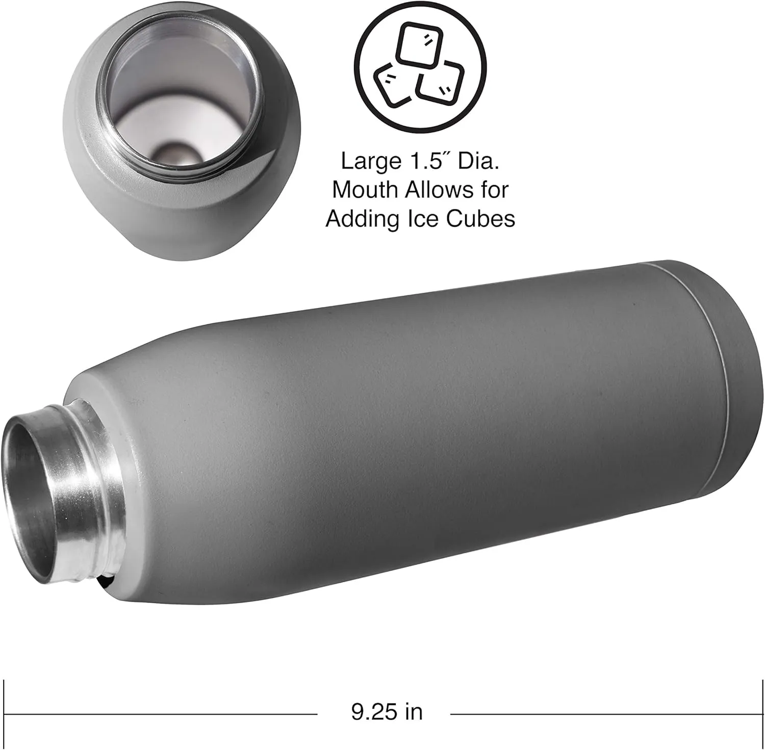 Oggi Freestyle Stainless Steel Insulated Water Bottle- Double Wall Vacuum Insulated, Travel Thermos, 23oz(680ml), Charcoal