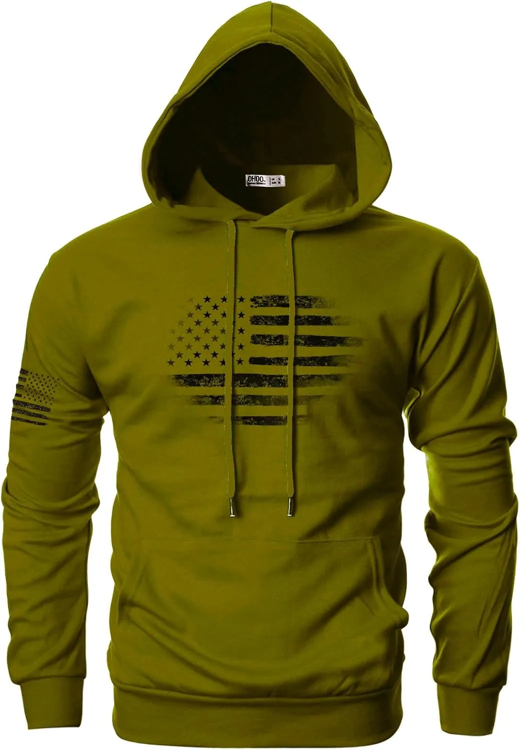 Ohoo Men's Slim Fit American Flag Hoodie Lightweight with Kangaroo Pocket
