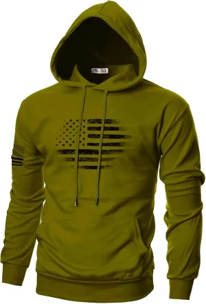 Ohoo Men's Slim Fit American Flag Hoodie Lightweight with Kangaroo Pocket