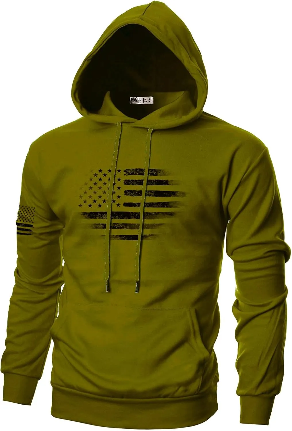 Ohoo Men's Slim Fit American Flag Hoodie Lightweight with Kangaroo Pocket