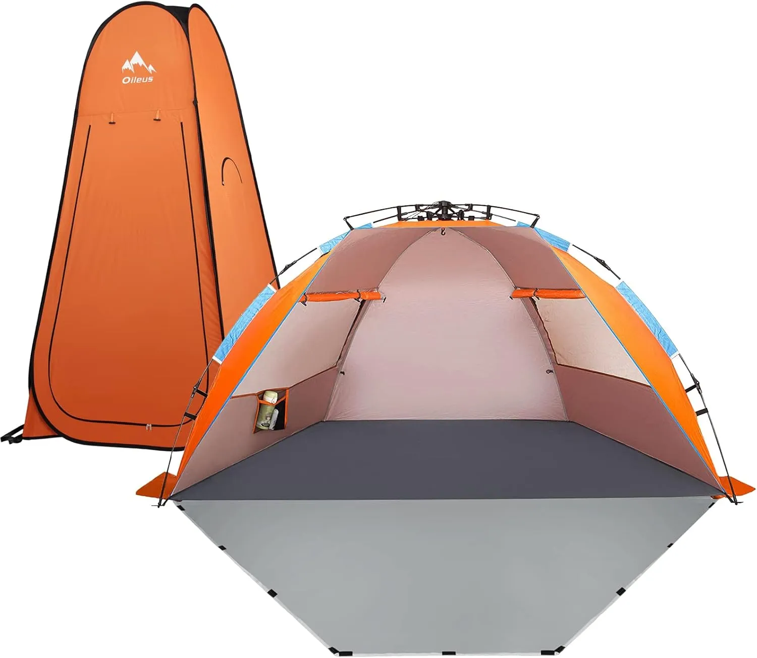 Oileus Pop Up Privacy Tent Portable Shower Tent and X-Large 4 Person Beach Tent Sun Shelter Orange