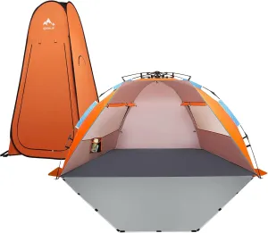 Oileus Pop Up Privacy Tent Portable Shower Tent and X-Large 4 Person Beach Tent Sun Shelter Orange