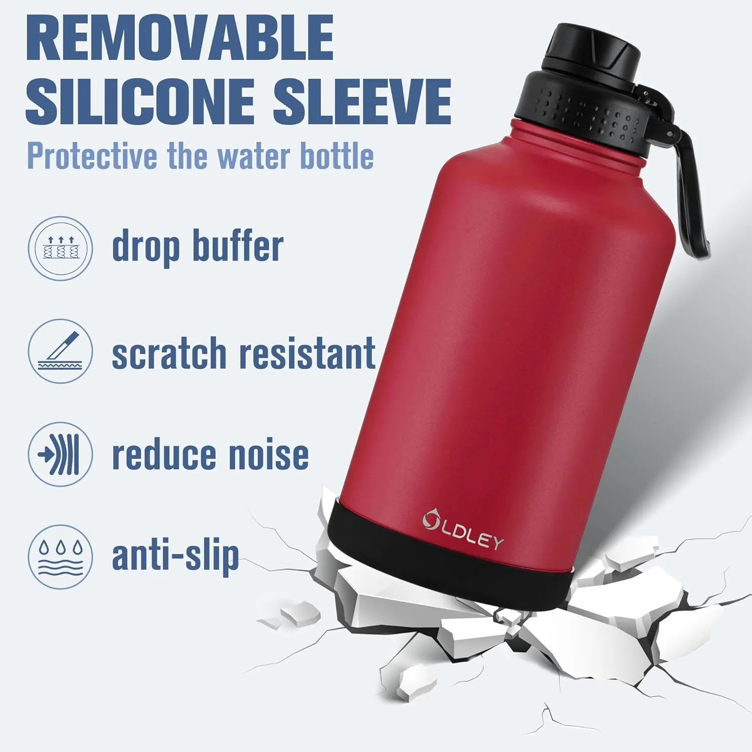OLDLEY 64 oz Insulated Water Bottle With Straw, Stainless Steel Sports Water Cup Flask with 3 Lids(Straw, Spout and Handle Lid) Double Walled Travel Thermal Canteen Mug,Fire Red