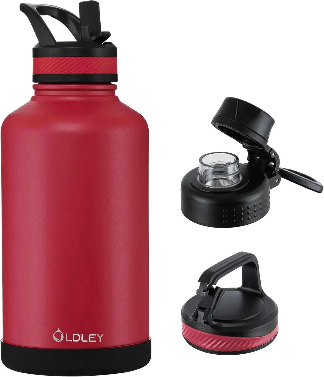 OLDLEY 64 oz Insulated Water Bottle With Straw, Stainless Steel Sports Water Cup Flask with 3 Lids(Straw, Spout and Handle Lid) Double Walled Travel Thermal Canteen Mug,Fire Red