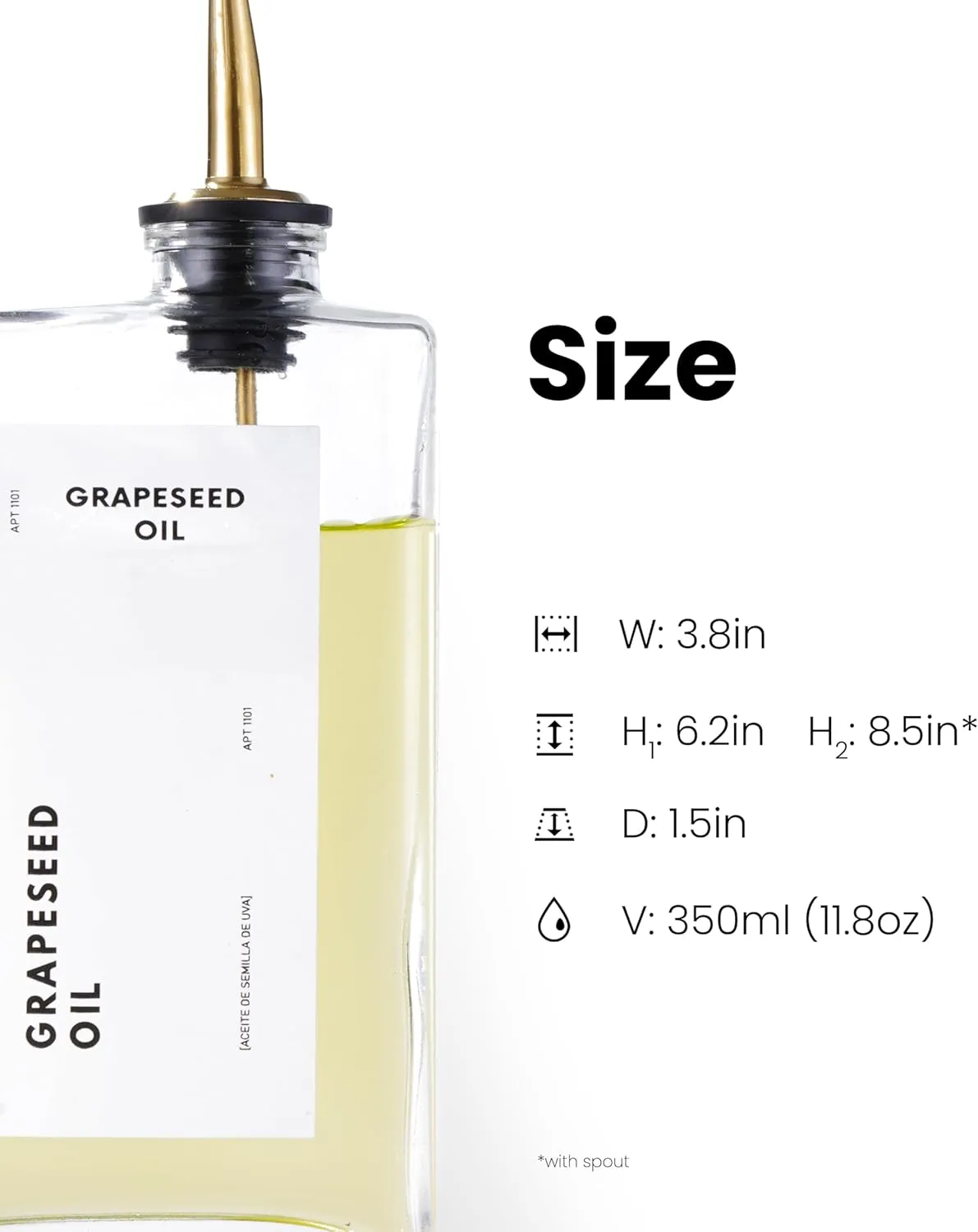 Olive Oil Dispenser for Kitchen, Cooking Oil Dispenser, Oil and Vinegar Dispenser Set, Olive Oil Bottle, Soy sauce dispenser, coffee syrup bottles with stainless steel pourers - 2 pcs, Gold