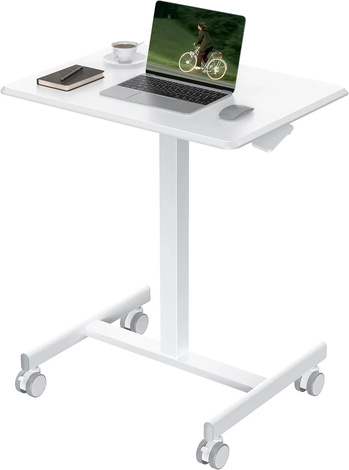 OLIXIS Small Standing Desk Adjustable Height, Portable Rolling Table on Wheels, 19 Inch Computer Mobile Desk Workstation for Home Office, White
