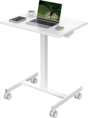 OLIXIS Small Standing Desk Adjustable Height, Portable Rolling Table on Wheels, 19 Inch Computer Mobile Desk Workstation for Home Office, White