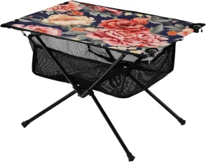 Orange Flowers Portable Folding Camping Table, Compact Lightweight Beach Table with Carrying Bag for Outdoor Picnics, BBQs, Camp