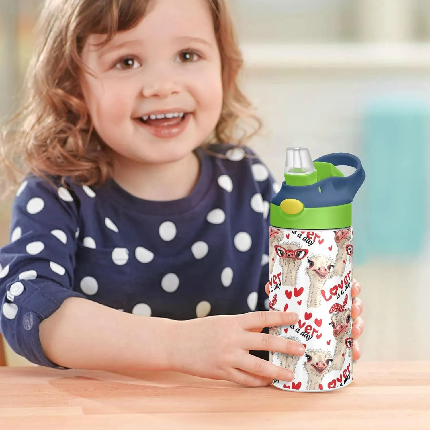 Ostriches with Red Glasses Hairpins Lover is a Day Letterings Tumbler with Lid & Straw, Boys Girls Stainless Steel Double Wall Cup Water Bottle BPA-Free Vacuum Insulated Thermal Mug 11.8 Oz