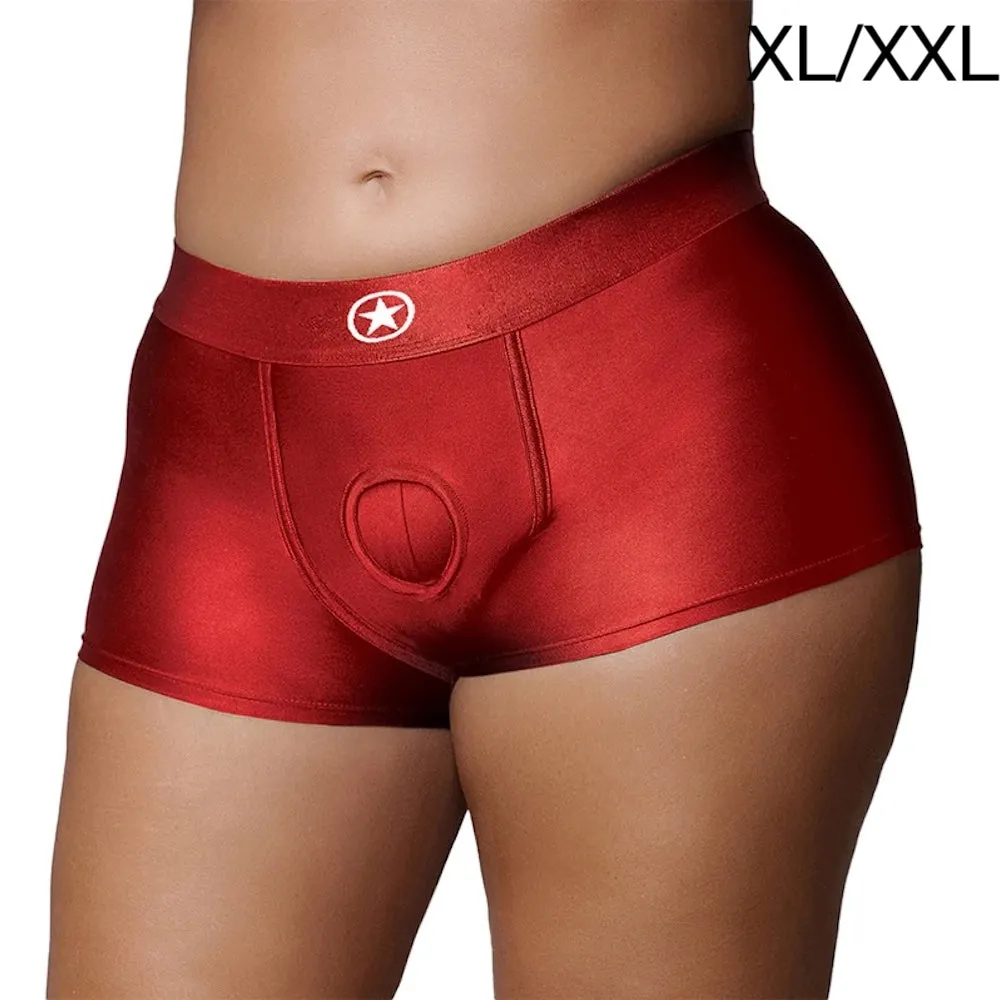 Ouch! Vibrating Strap on Boxer Harness - Red